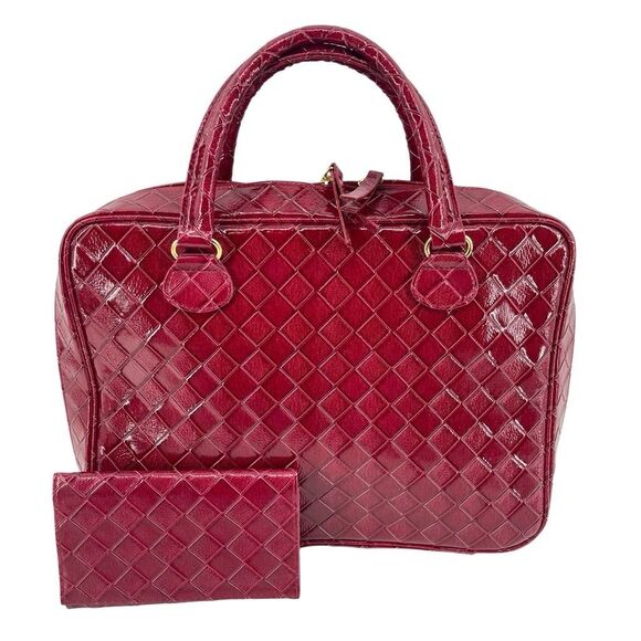 Estee Lauder Handbags - Estée Lauder Red Patent Faux Leather Woven Briefcase & Wallet Matching Set